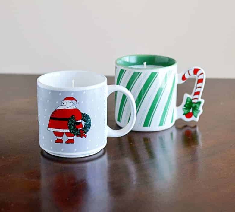 DIY Christmas mug candle from the thrift store