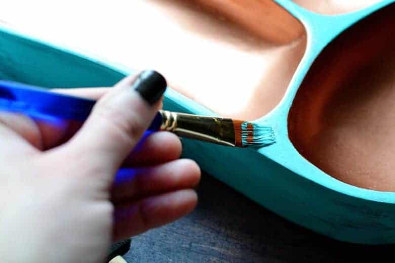 DIY thrift store wooden tray turned into jewelry organizer with Americana Decor Maxx Gloss paint