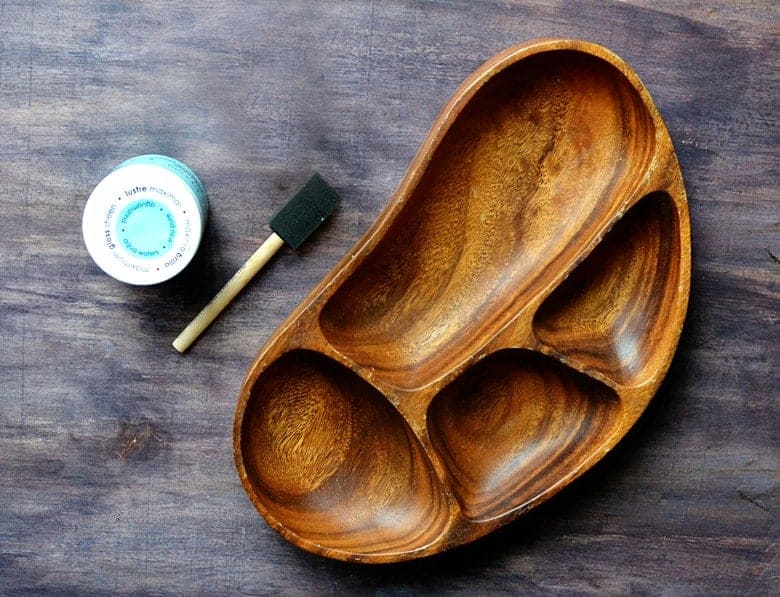 DIY thrift store wooden tray turned into jewelry organizer with Americana Decor Maxx Gloss paint