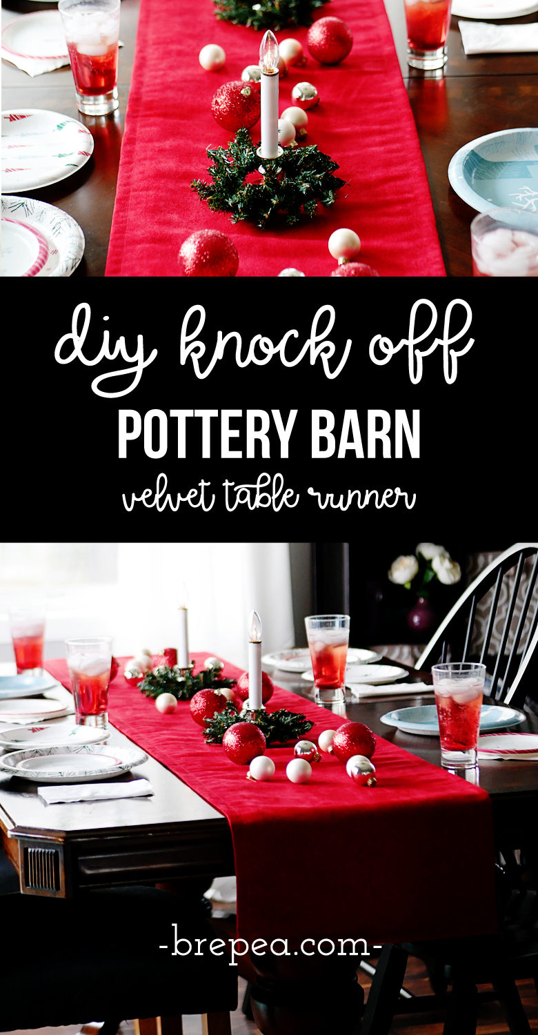 This DIY Pottery Barn Knock Off Velvet Table Runner can be made for under $20!