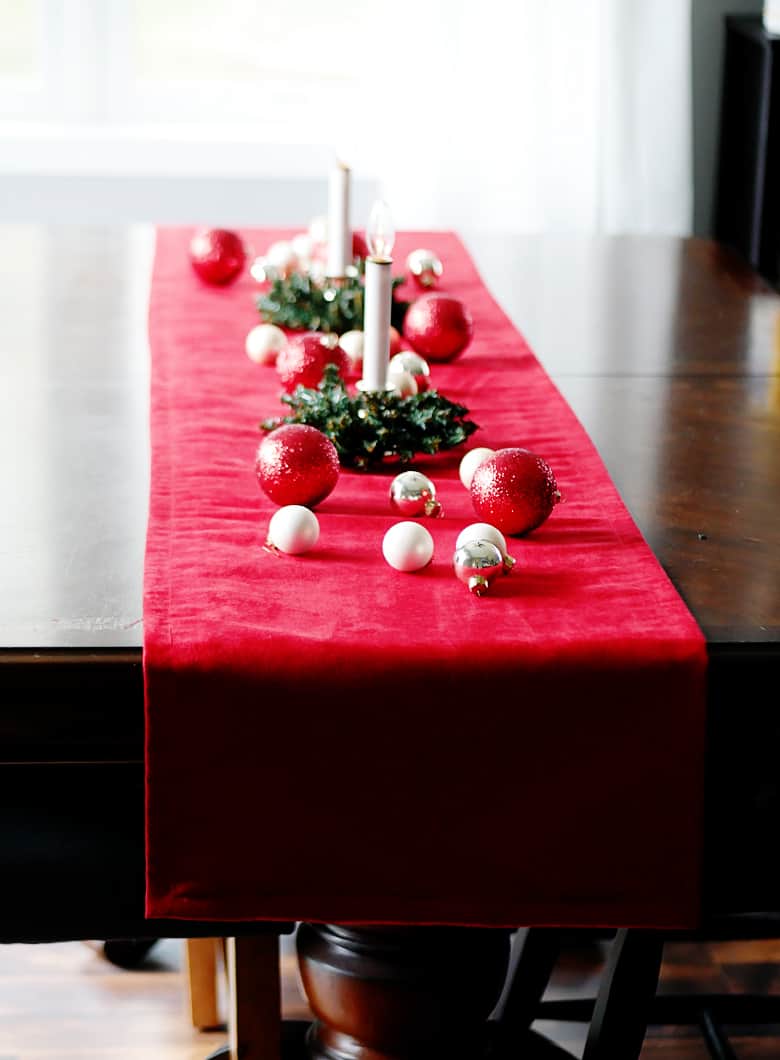 This DIY Pottery Barn Velvet Table Runner can be made for under $20!