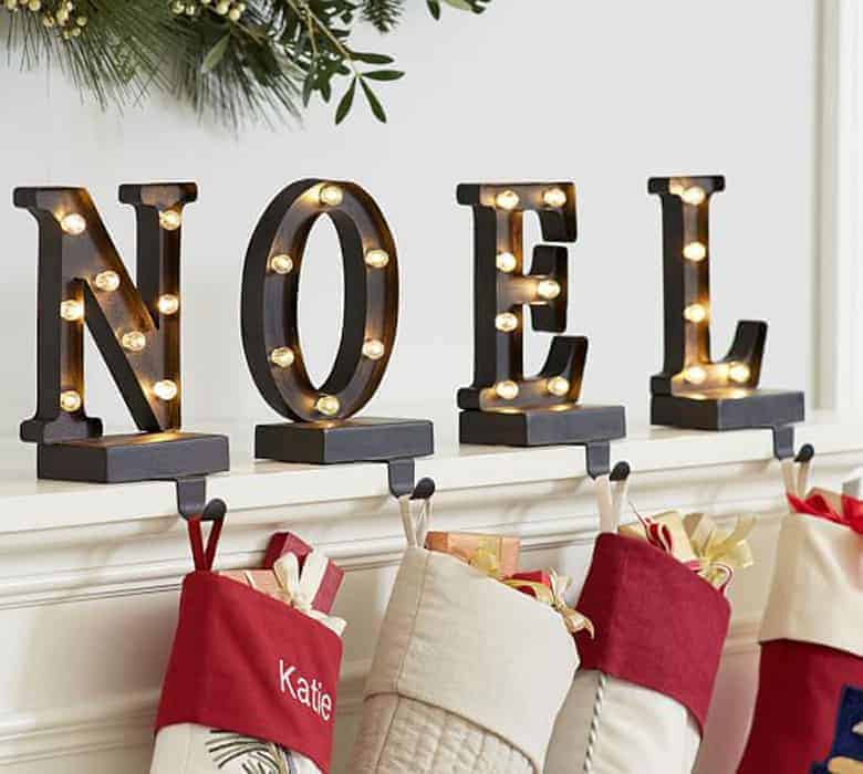 LIT BRONZE WORD STOCKING HOLDER - NOEL