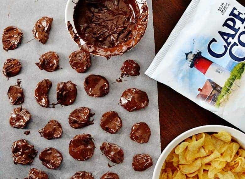 Look no further for your next football party food idea! These chocolate covered potato chip footballs are the perfect sweet and salty dessert.