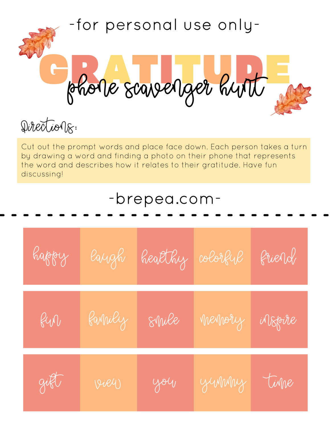 Free Printable Gratitude Activity Phone Scavenger Hunt