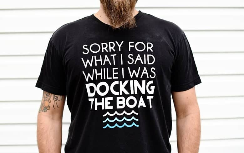 Learn how to do freezer paper stenciling to make this funny DIY boating shirt, perfect for Father's Day or your favorite Dad! This tutorial is easy to follow and includes a free download to use with a Cricut or Silhouette, or you could use an exacto knife.