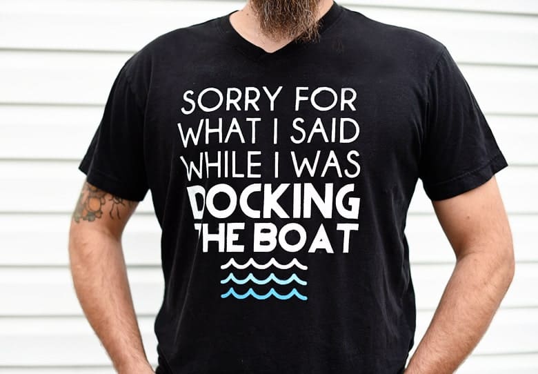 Learn how to do freezer paper stenciling to make this funny DIY boating shirt, perfect for Father's Day or your favorite Dad! This tutorial is easy to follow and includes a free download to use with a Cricut or Silhouette, or you could use an exacto knife.