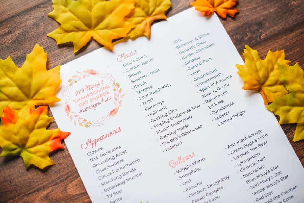 Macy's Thanksgiving Day Parade Scavenger Hunt Free Printable